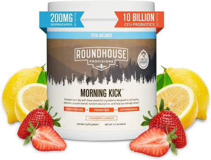 ROUNDHOUSE PROVISION Morning Kick Greens, Strawberry Lemonade, 30 Servings